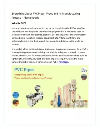 Everything about PVC Pipes, Types and its Manufacturing Process – Plastic4trade