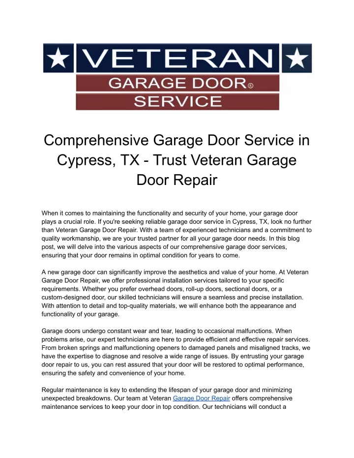 comprehensive garage door service in cypress