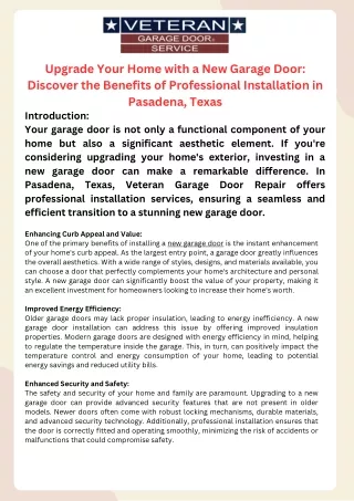 Upgrade Your Home with a New Garage Door Discover the Benefits of Professional Installation in Pasadena, Texas