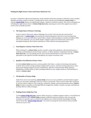 finding the right science tutor and science help