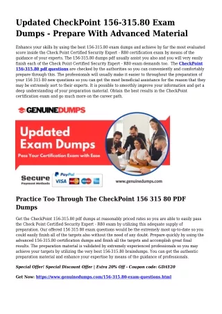 156-315.80 PDF Dumps To Speed up Your CheckPoint Quest