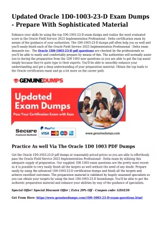 1D0-1003-23-D PDF Dumps - Oracle Certification Created Effortless