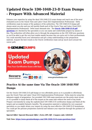 1D0-1048-23-D PDF Dumps For Ideal Exam Good results