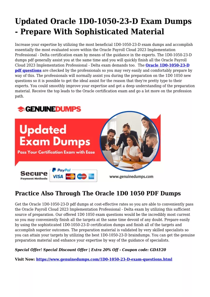 updated oracle 1d0 1050 23 d exam dumps prepare