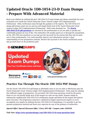 1D0-1054-23-D PDF Dumps - Oracle Certification Made Straightforward