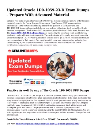 1D0-1059-23-D PDF Dumps - Oracle Certification Created Simple