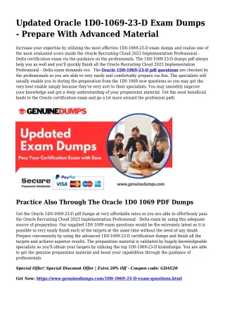 1D0-1069-23-D PDF Dumps To Accelerate Your Oracle Trip