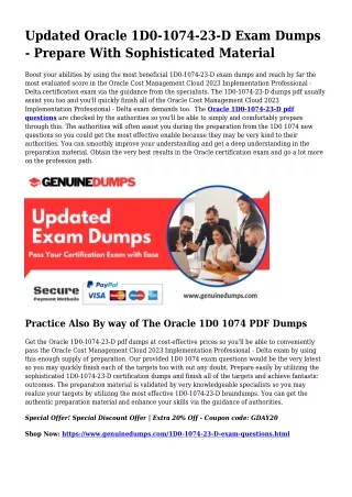 1D0-1074-23-D PDF Dumps - Oracle Certification Created Simple