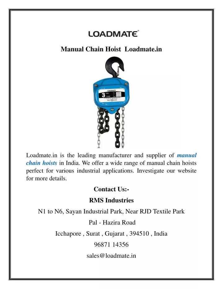 manual chain hoist loadmate in