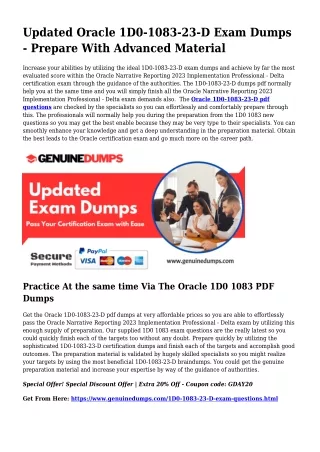 Critical  1D0-1083-23-D PDF Dumps for Prime Scores