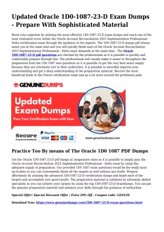 1D0-1087-23-D PDF Dumps The Quintessential Supply For Preparation