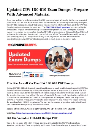1D0-610 PDF Dumps To Increase Your CIW Voyage