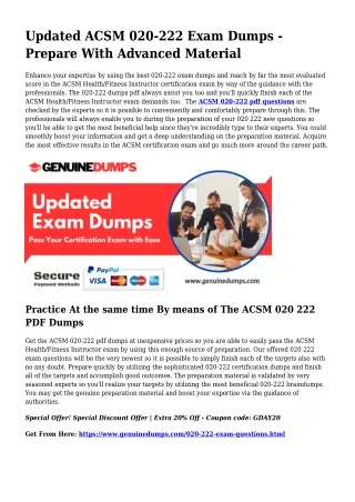 020-222 PDF Dumps To Accelerate Your ACSM Quest