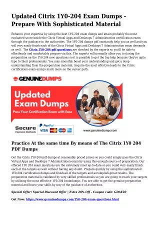 1Y0-204 PDF Dumps For Best Exam Achievement
