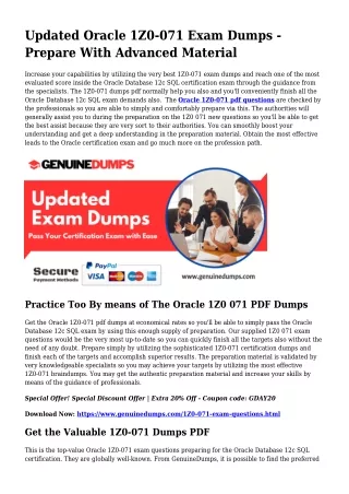 1Z0-071 PDF Dumps To Speed up Your Oracle Voyage