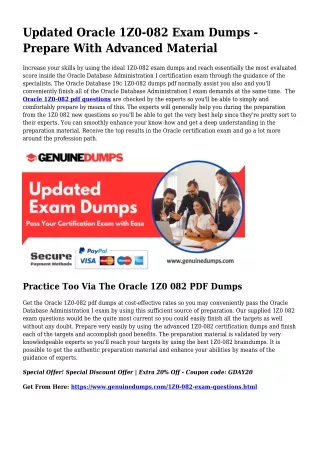 Necessary 1Z0-082 PDF Dumps for Prime Scores