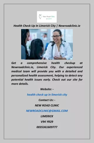 Health Check Up In Limerick City  Newroadclinic.ie