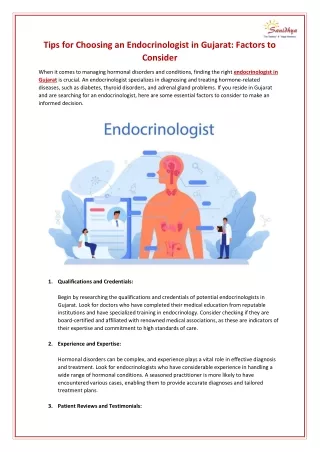 Tips for Choosing an Endocrinologist in Gujarat Factors to Consider