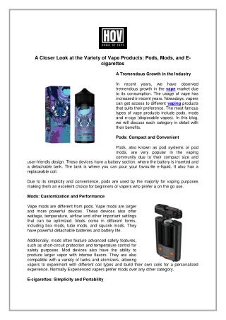 A Closer Look at the Variety of Vape Products  Pods, Mods, and E-cigarettes