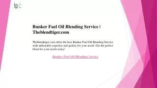 Bunker Fuel Oil Blending Service  Theblendtiger.com