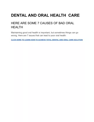 DENTAL AND ORAL HEALTH CARE: HERE ARE SOME 7 CAUSES OF BAD ORAL HEALTH