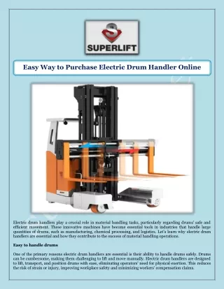 Easy Way to Purchase Electric Drum Handler Online
