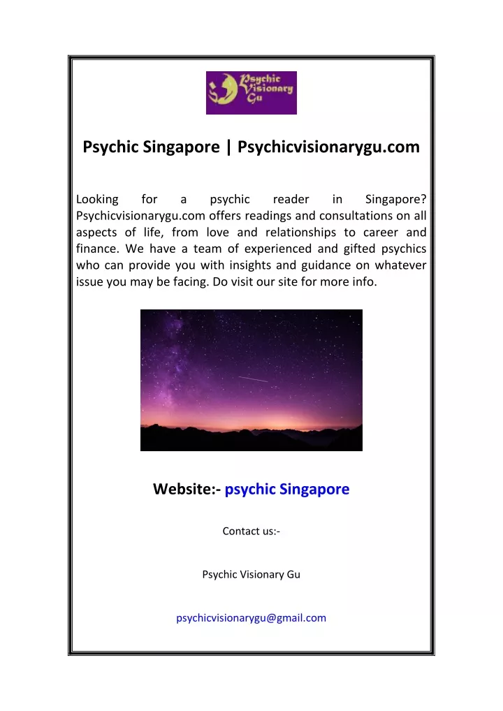 psychic singapore psychicvisionarygu com