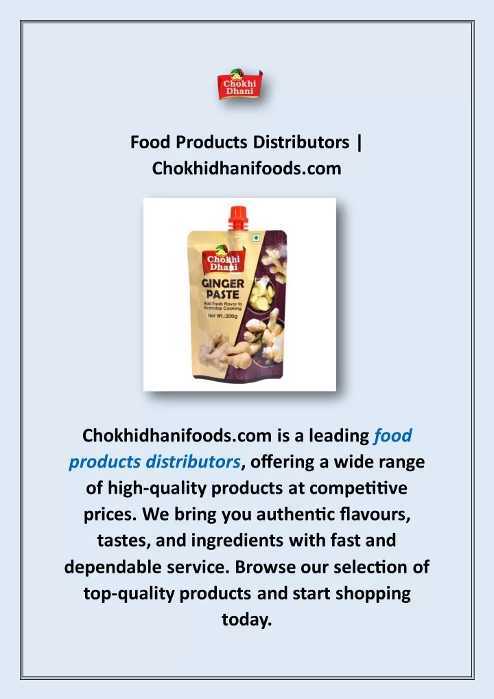 food products distributors chokhidhanifoods com