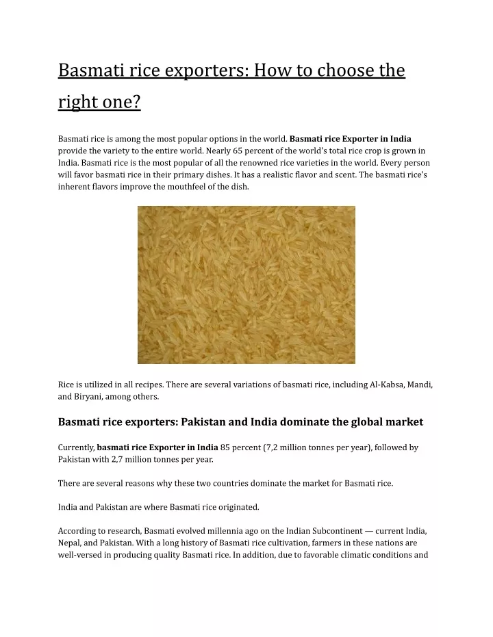 basmati rice exporters how to choose the