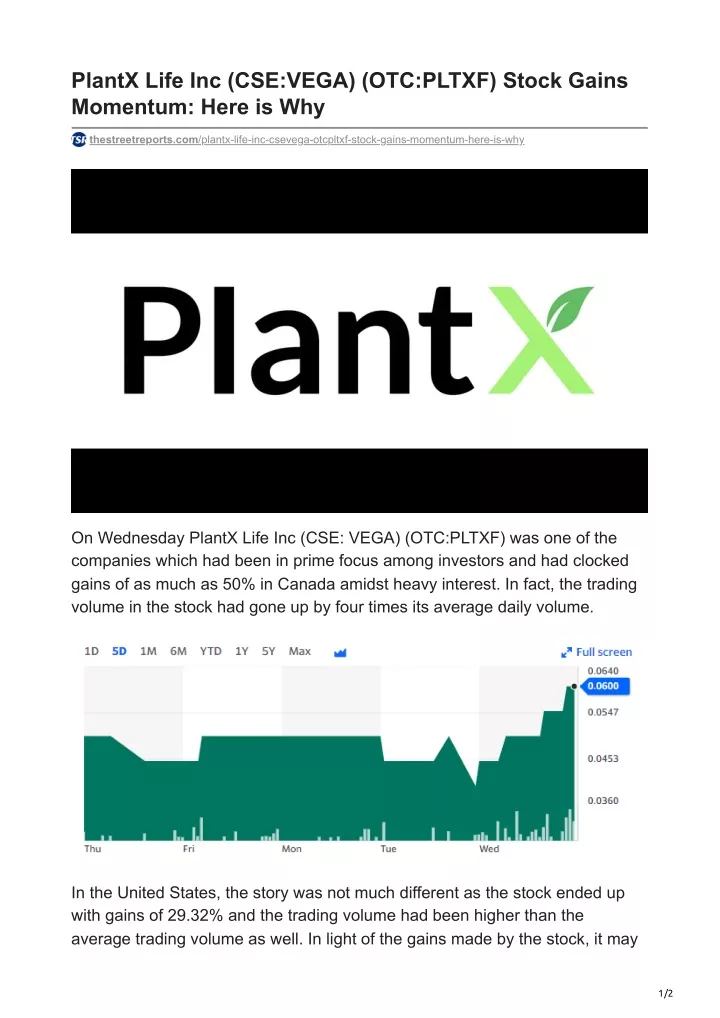 plantx life inc cse vega otc pltxf stock gains
