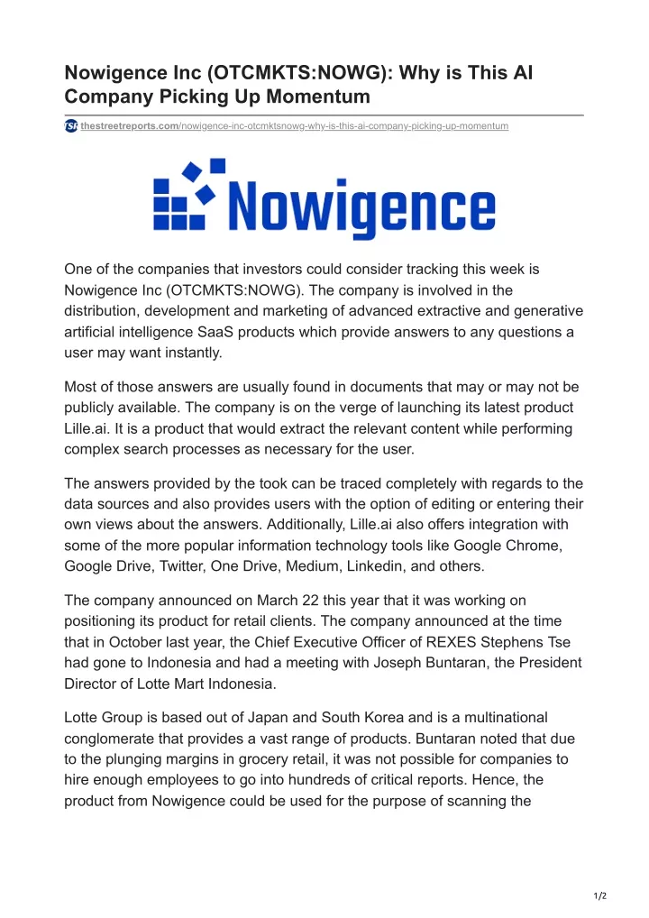 nowigence inc otcmkts nowg why is this ai company