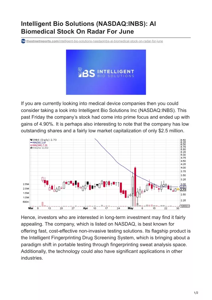 intelligent bio solutions nasdaq inbs