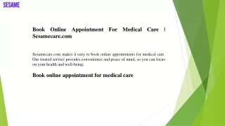 Book Online Appointment For Medical Care  Sesamecare.com