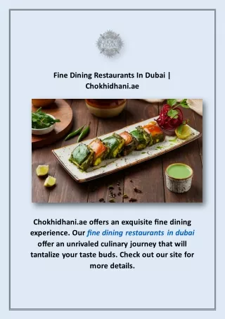 Fine Dining Restaurants In Dubai | Chokhidhani.ae