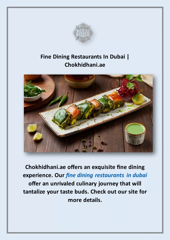 fine dining restaurants in dubai chokhidhani ae