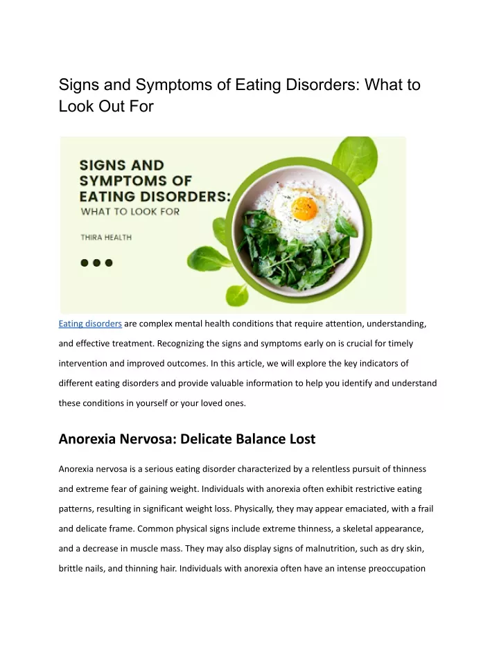 signs and symptoms of eating disorders what