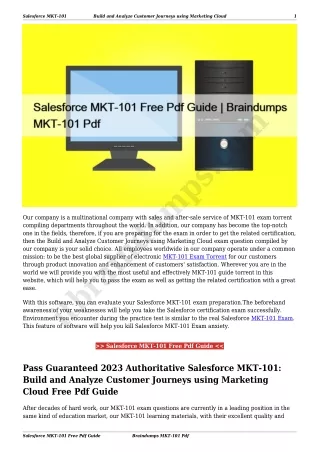Salesforce MKT-101 Free Pdf Guide | Braindumps MKT-101 Pdf