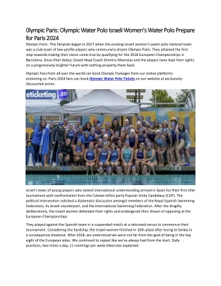 0lympic Paris Olympic Water Polo Israeli Women’s Water Polo Prepare for Paris 2024