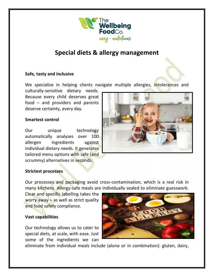 special diets allergy management