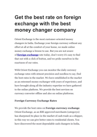 Get the best rate on foreign exchange with the best money changer company