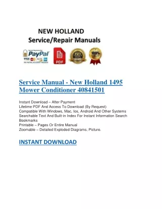 Service Manual - New Holland 1495 Mower Conditioner 40841501