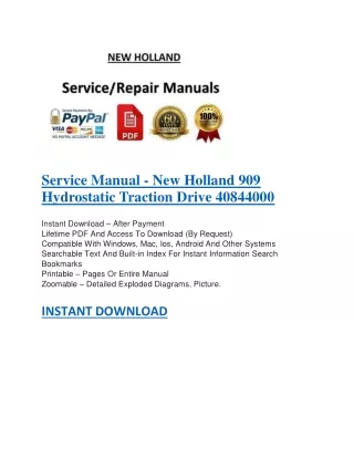 Service Manual - New Holland 909 Hydrostatic Traction Drive 40844000