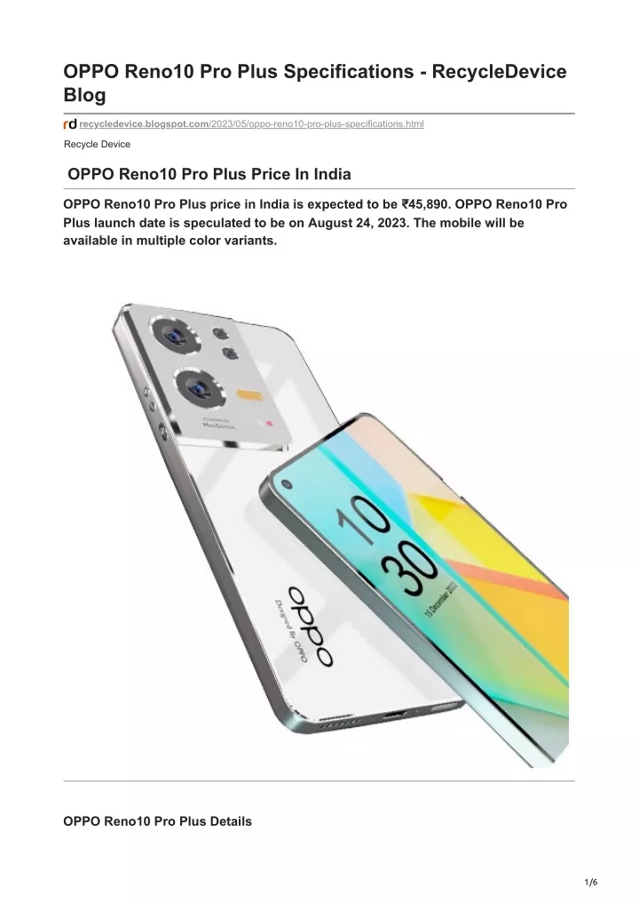 oppo reno10 pro plus specifications recycledevice