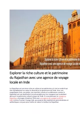 Explorer la riche culture et le patrimoine du Rajasthan avec une agence de voyage locale en Inde