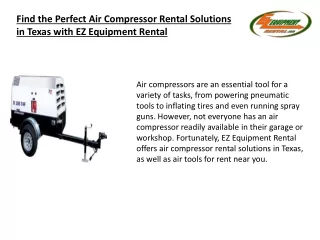 Find the Perfect Air Compressor Rental Solutions in Texas with EZ Equipment Rental