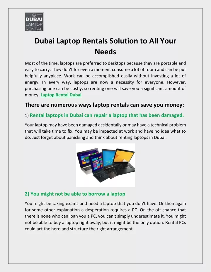 dubai laptop rentals solution to all your needs