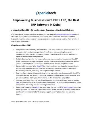 Empowering Businesses with Elate ERP - the Best ERP Software in Dubai - Penieltech