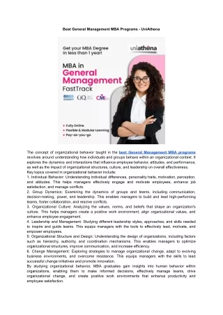 Best General Management MBA Programs - UniAthena