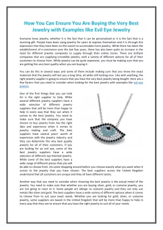 How You Can Ensure You Are Buying the Very Best Jewelry with Examples like Evil Eye Jewelry