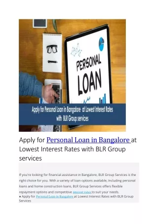 Apply for Personal Loan in Bangalore at Lowest Interest Rates with BLR Group ser